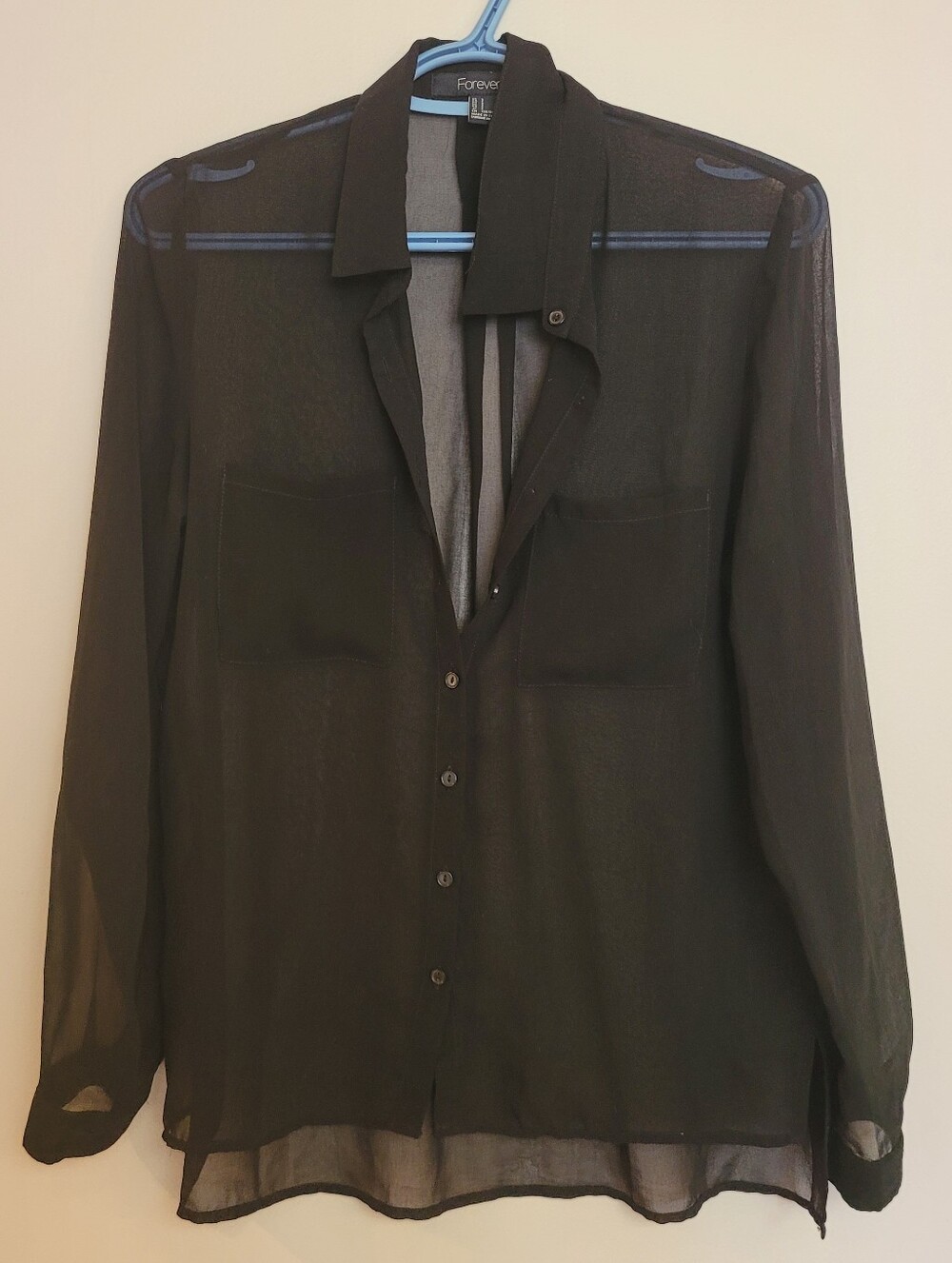 Forever 21 Black Sheer Button-Up Shirt Jacket